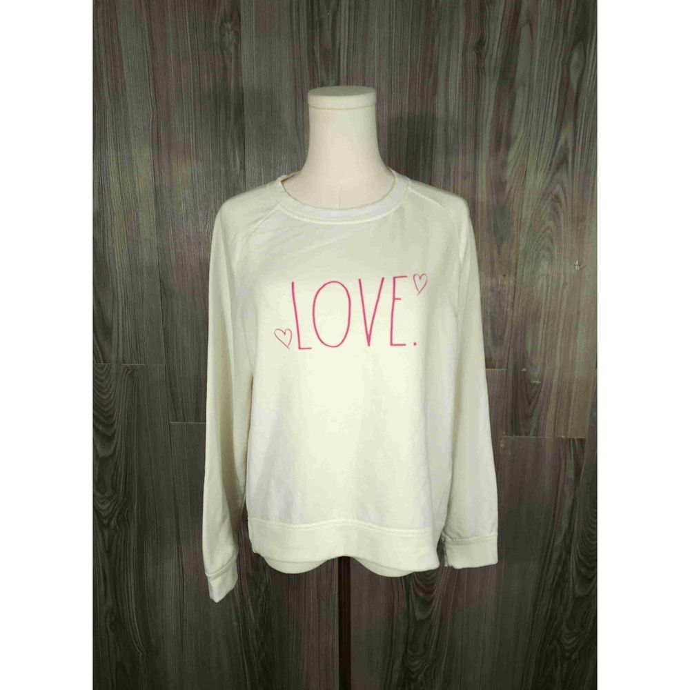 Rae Dunn Love Crewneck Sweater White Crew Neck Long Sleeves Small